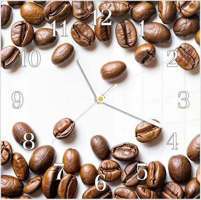 Produktbild von Wanduhr aus Glas mit Motiv Kaffeebohnen- 30 x 30 cm - inkl. Aufhängesystem