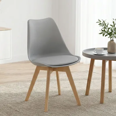 Produktbild von Küchenstuhl Grau Schalenstuhl Kunststoff Holzbeine Esszimmerstuhl Skandinavisch