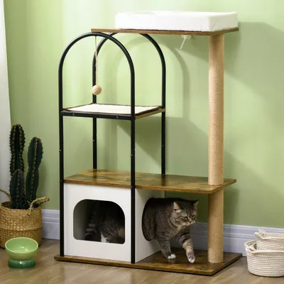 Image de Arbre à chat - Tour pour chat - Mobilier pour chat - Maison pour chat - Tour à 4 niveaux - Jouet interactif - Système de sécurité anti-chute