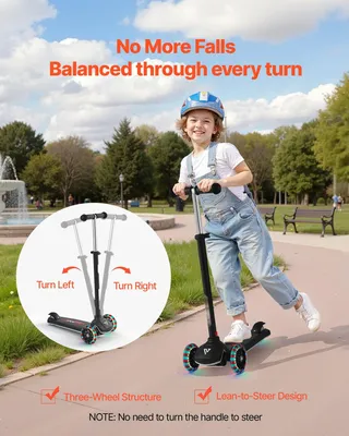 Produktbild von Kinderroller - 3-Rad Scooter Tretroller - LED-Leuchträder - Höhenverstellbarer Lenker - Rutschfestes Deck - Leichter Aluminiumrahmen - Ab 3 Jahren - Bis 75 kg - Schwarz