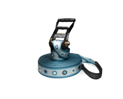 Produktbild von Slackline Set mit Halteseil, Blue Stars, 25 Meter, inklusive Tragebeutel aus Leinen