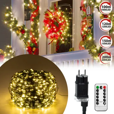 Zdjęcie produktu dla Świąteczne oświetlenie XMTECH, przewód 100 metrów, 1000 diod LED, ciepła biel, z pilotem, zasilane bateriami, klasa szczelności IP44, idealne na imprezy, Boże Narodzenie, dekorację choinki, wesela i inne okazje