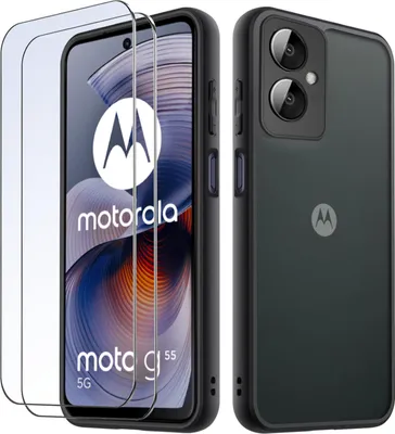Zdjęcie produktu dla Etui do Motorola Moto G55 5G MATOWE WZMACNIANE CZARNE ZESTAW 2x SZKŁO