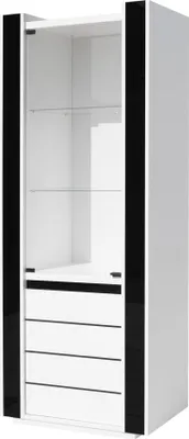 Produktbild von Vitrine Weiß/Schwarz aus MDF und Glas mit LED-Beleuchtung, 185x72x45 cm