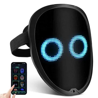 LED-Gesichtsmaske mit 2074 RGB-LEDs, App-Steuerung, wiederaufladbar