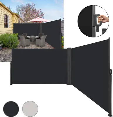 Obrázek produktu pro XINZI boční markýza 180 x 600 cm, dvojitá boční markýza, výsuvná, ochrana před UV zářením, ochrana před větrem, snadné nastavení, pro terasu a balkon, antracitová