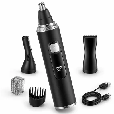 Produktbild von Nasenhaartrimmer 3 in 1, elektrischer Nasenhaarschneider mit Edelstahlklingen, Ohrhaartrimmer und Barttrimmer, LED Display, USB Akku, waschbarer Kopf