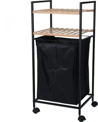 Immagine prodotto di Mensola portaoggetti mobile per bagno Koopman, bambù/metallo/poliestere, 32,5x38x89,5 cm, nero/marrone