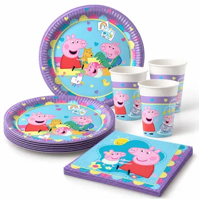 Produktbild von Peppa Wutz Geburtstagsdeko, 52-teilig, Pappteller, Becher und Servietten für Kindergeburtstag, Partygeschirr