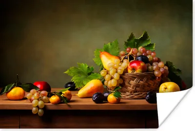Produktbild von MuchoWow® Poster Rustikal - Korb - Obst - Stilleben 120x80 cm - Bilder