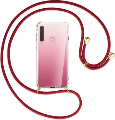 Produktbild von Handykette Backcover-Schutzhülle mit Band (Metall goldfarben) für Samsung Galaxy A9 2018 - dunkelrot