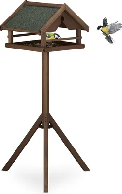 Image de Nichoir sur pied - en bois de pin - avec un toit résistant aux intempéries - hauteur 120 cm - pour les oiseaux sauvages