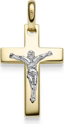 Produktbild von Anhänger Kreuz mit Jesus 29x15mm 585 Gold Gelbgold & Weißgold bicolor
