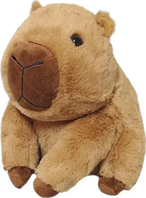 A plush toy capybara sitting against a white background.