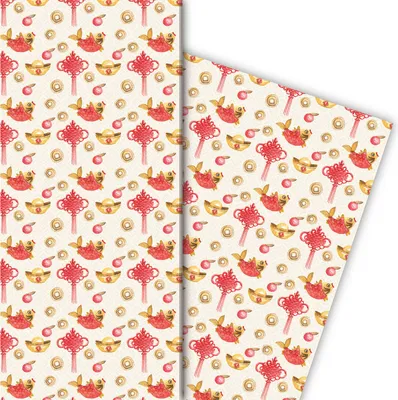 Produktbild von Orientalisches Geschenkpapier mit Fischen in rot - G6385, 32 x 48cm