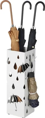 Zdjęcie produktu dla Stojak na parasole z 2 haczykami biały metalowy prostokątny Ø15,5 × 49 cm parasol zostanie oddany tacka na wodę SONGMICS LUC49W