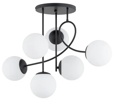 Obrázek produktu pro Závěsné svítidlo s bílými koulemi MODERN, černé, 6xE14x10W, kov, rozměry: 54x44x72 cm, IP20, Alfa