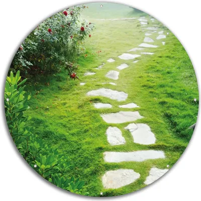 Produktbild von Wallario rundes Outdoor-Poster für Garten oder Balkon, Motiv Steinweg im Grünen, 60 cm Durchmesser