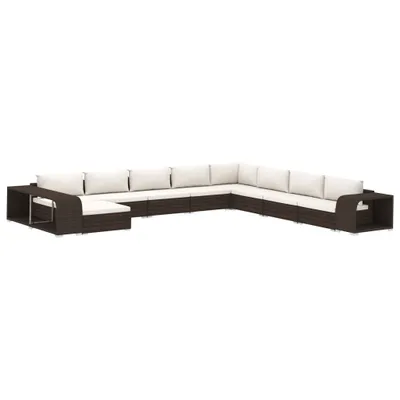 Image de vidaXL Ensemble de salon de jardin 11 pièces avec coussins Poly rotin brun
