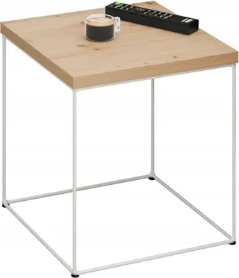 Productafbeelding van Koffietafel, vierkant, van metaal, 40x40x43 cm, wit + eikenhout (Artisan)