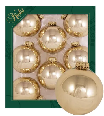 Produktbild von Krebs Glas Lauscha Uni Kugeln hellgold glänzend - Kugeln zum Anhängen - 8 Stück - 7cm - 60004