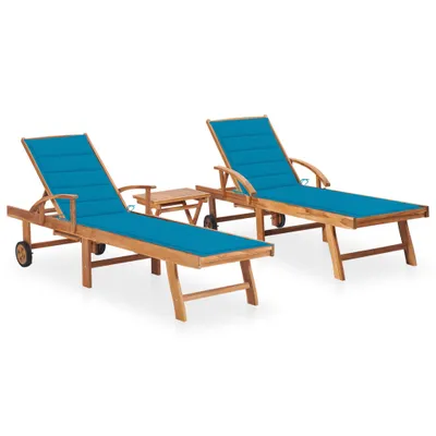 Produktbild von Sonnenliegen 2 Stk. mit Tisch und Auflagen Massivholz Teak , Gartenliegen Design 2024