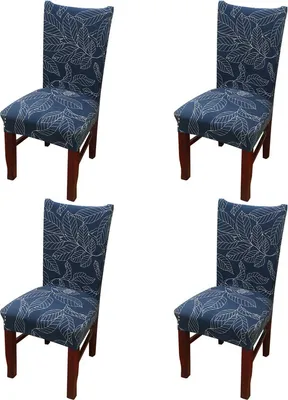 Produktbild von 4 Stück Esszimmerstuhlbezug Protector Stretch Abnehmbare Schonbezug Home Bankett Dekor, Blaue Blätter