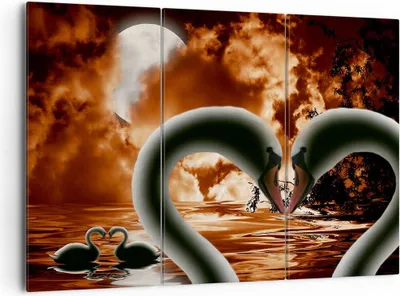 Produktbild von Bild auf Leinwand - Leinwandbild - Schwäne Nacht Liebe - 165x110cm - Wand Bild - Wanddeko - Leinwanddruck - Bilder - Kunstdruck - Wanddekoration - Leinwand bilder - Wandkunst - CE165x110-0293