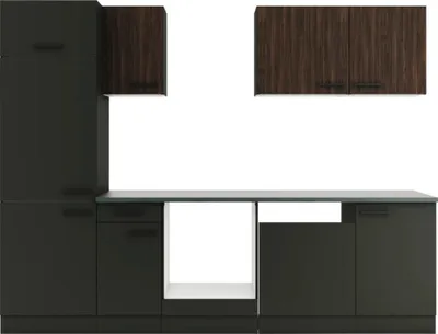 Produktbild von Optifit Küchenzeile ohne Geräte Rimini409/Madrid420 270 cm nussbaum anthrazit matt zerlegt Variante reversibel KPRM 2702