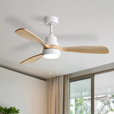 Produktbild von Sofucor Deckenventilator, 122 cm, Holz, Gleichstrommotor – fürs Wohnzimmer, Weiß-Massivholz