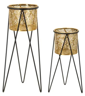 Produktbild von Mauro Ferretti Drak 2er Set Blumenständer 21x20x46 und 18x18x32 cm schwarz gold