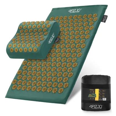 Produktbild von 4FIZJO ERGO-Akupressurmatte mit Nackenstütze 68×42 cm, für Massage und Entspannung, Grün-Gold