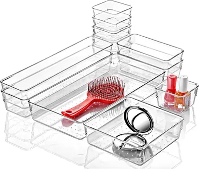 Produktbild von Punto 12 Stück Schubladen Organizer - Schminktisch Organizer in 5 Größen, Schubladen Ordnungssystem für Schreibtisch, Büro, Küchen, Bad, Drawer Organizer, Make Up Organizer