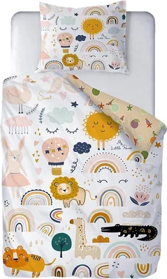 Zdjęcie produktu dla Poszewka na kołdrę z motywem zwierząt - lew, krokodyl, żyrafa, dinozaur - 140 x 200 cm