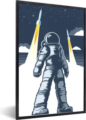 Produktbild von MuchoWow® MuchoWow® Gerahmtes Poster Astronaut - Rakete - Weltraum 20x30 cm - Poster mit zchwarzem Bilderrahmen - Drucken - Bilder Poster im Rahmen