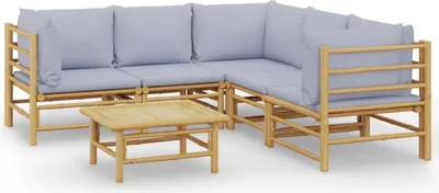 Image de vidaXL Ensemble de salon de jardin 6 pièces avec coussins Gris clair Bambou