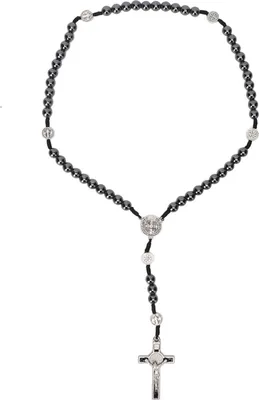 Image de Collier chapelet, pendentif crucifix en obsidienne, perles catholiques pour cadeaux de prière