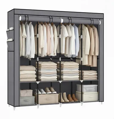 Kleiderschrank 45x170x167 cm, 4 Hängebereiche, taubengrau