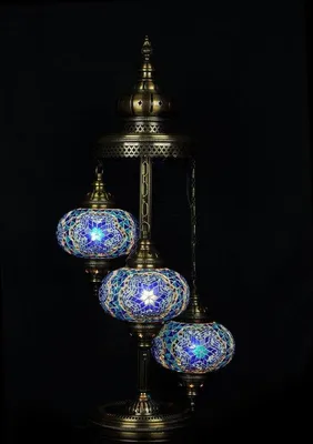 Produktbild von Türkische Stehlampe Mosaik Handgefertigt Blau 3 Kugeln Marokkanische Orientlampe 100 cm