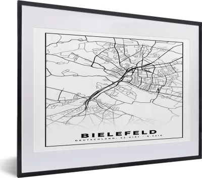 Produktbild von MuchoWow® Gerahmtes Poster Karte - Bielefeld - Karte - Stadtplan 40x30 cm - Poster mit Schwarzem Bilderrahmen Wandposter Rahmen Foto Bilder - Bilderrahmen - Poster im Rahmen