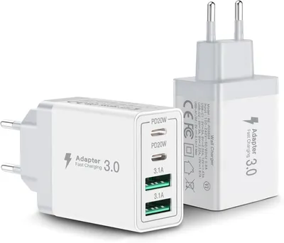 Produktbild von 2er Pack USB C Ladegerät, Aioneus 40W Schnellladegerät 4 Ports PD+QC Netzteil, Mehrfach USB C Power Adapter für iPhone 15 Plus 14 Pro Max 13 Pro 12