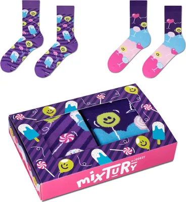 Immagine prodotto di Set da 2 paia di calzini rosa e viola da uomo (taglie 41-46), calzini divertenti con caramelle