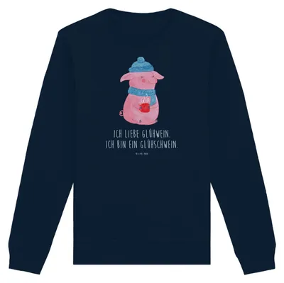 Produktbild von Mr. & Mrs. Panda Nachhaltiger Pullover Schwein Glühwein Größe L - French Navy - Geschenk, Sweatshirt, Baumwoll, Punsch, Glühschwein, Pulli, Sweater, Weihnachtsmarkt
