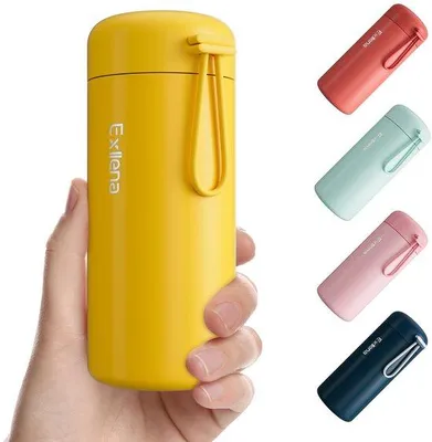 Obrázok produktu pre Malá 300 ml fľaša z nehrdzavejúcej ocele, žltá, izolovaná, praktická, 100 % tesná