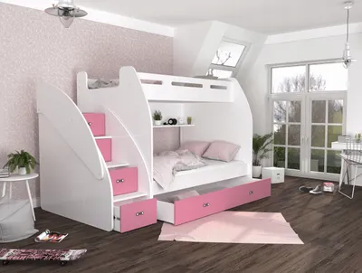 Produktbild von Etagenbett Hochbett Spielbett Kinderbett mit Matratze und Schublade Doppelstockbett ZUZIA 200x90