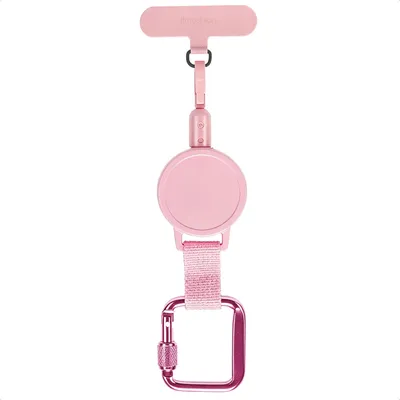 Imagen del producto de Cordón extensible con mosquetón y almohadilla para teléfono - Cordón antirrobo - Rosa