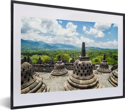 Produktbild von MuchoWow® MuchoWow® Gerahmtes Poster Weiße Wolken über dem Borobudur-Tempel 40x30 cm - Poster mit zchwarzem Bilderrahmen - Bilderrahmen - Poster im Rahmen