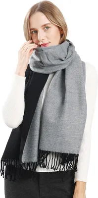 Produktbild von Pashmina Schal Wendeschal Weich Warm für Damen Abend Schwarz-Grau L