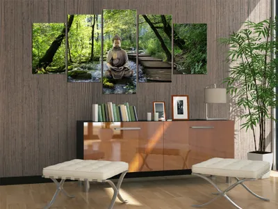 Produktbild von Akustikbild Buddha 200x100 cm Bilder Akustikschaum Hochleistungsschallabsorber Schallschutz Leinwand 5 tlg Wandbild Raumakustik Schalldämmung 030213-31