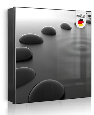 Produktbild von banjado Schlüsselkasten aus Metall, 30x30cm groß mit 32 Haken, als Magnettafel nutzbar, Korpus schwarz, Anschlag links, Schwarze Steine [SKG2 12061]